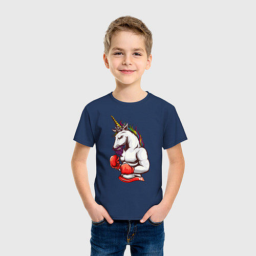 Детская футболка Единорог боксер / Тёмно-синий – фото 3