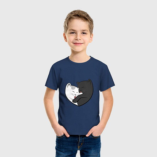Детская футболка Влюблённые котики / Тёмно-синий – фото 3