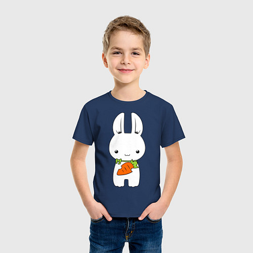 Детская футболка Зайчик с морковкой / Тёмно-синий – фото 3