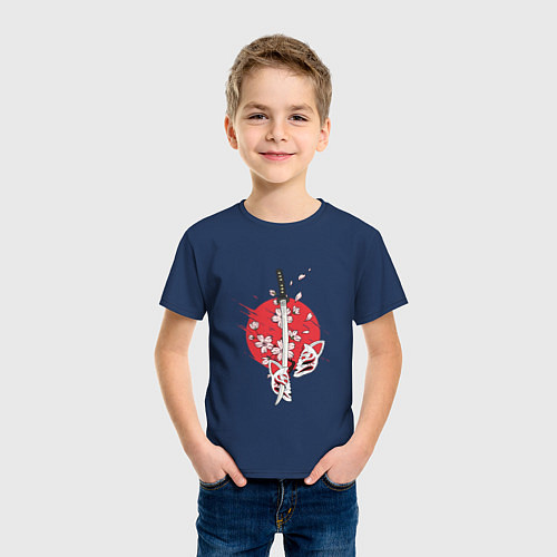 Детская футболка Катана на фоне сакуры Z / Тёмно-синий – фото 3