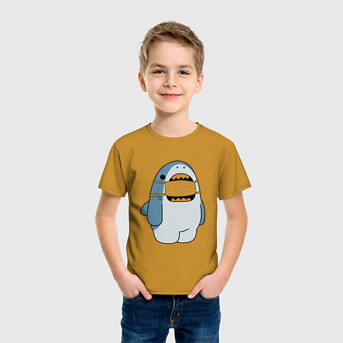 Детская футболка Акула в маске / Горчичный – фото 3