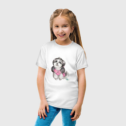 Детская футболка Собачка с бантом / Белый – фото 4