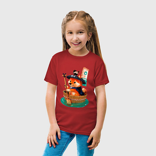 Детская футболка Собачка плывет / Красный – фото 4