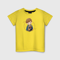 Футболка хлопковая детская Newt Scamander and Niffler, цвет: желтый