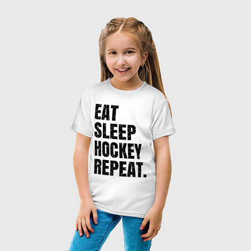 Детская футболка EAT SLEEP HOCKEY REPEAT / Белый – фото 4