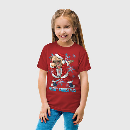 Детская футболка Мопс Санта Клаус / Красный – фото 4