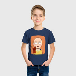 Футболка хлопковая детская Сайтама One Punch Man, цвет: тёмно-синий — фото 2