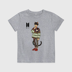 Футболка хлопковая детская BTS Cat, цвет: меланж