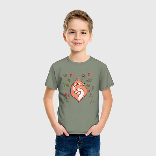 Детская футболка Влюблённые лисички акварелью / Авокадо – фото 3