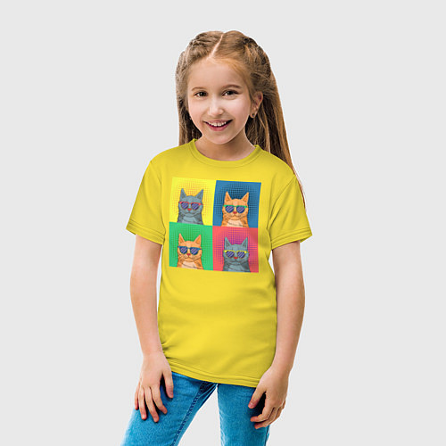 Детская футболка Pop Art Коты / Желтый – фото 4
