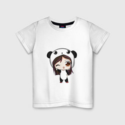 Футболка хлопковая детская Девочка в костюме панды, цвет: белый
