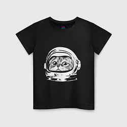 Футболка хлопковая детская Кот космонавт, цвет: черный