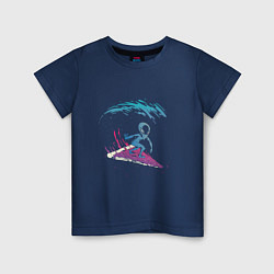 Футболка хлопковая детская Инопланетный серфинг на пицце, цвет: тёмно-синий