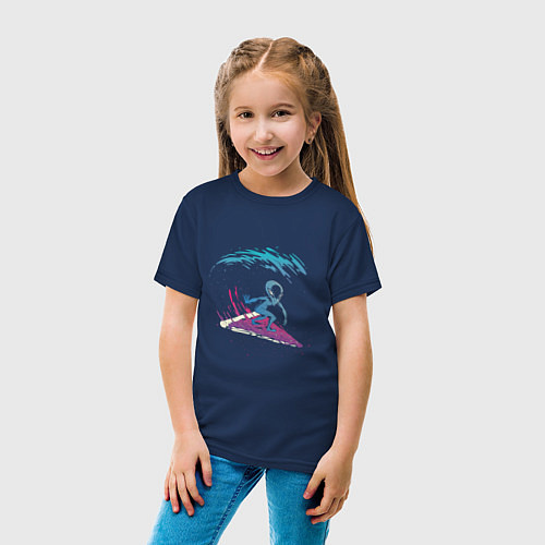 Детская футболка Инопланетный серфинг на пицце / Тёмно-синий – фото 4