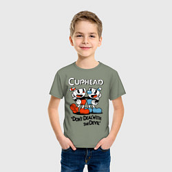 Футболка хлопковая детская Cuphead, Dont deal with devil, цвет: авокадо — фото 2