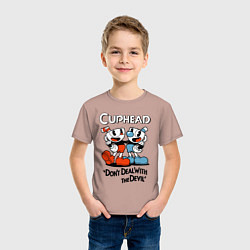 Футболка хлопковая детская Cuphead, Dont deal with devil, цвет: пыльно-розовый — фото 2