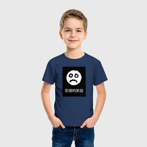 Детская футболка Грустный Смайлик / Тёмно-синий – фото 3