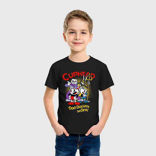 Детская футболка Cuphead, главные герои / Черный – фото 3