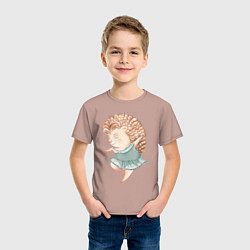 Футболка хлопковая детская Девочка-ежик кружится в танце, цвет: пыльно-розовый — фото 2