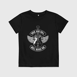 Футболка хлопковая детская ROCK AND ROLL WILL NEVER DIE, цвет: черный