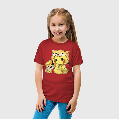 Детская футболка Пикачу и корги / Красный – фото 4