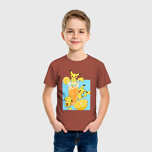 Детская футболка Пикачу в лимонаде / Кирпичный – фото 3