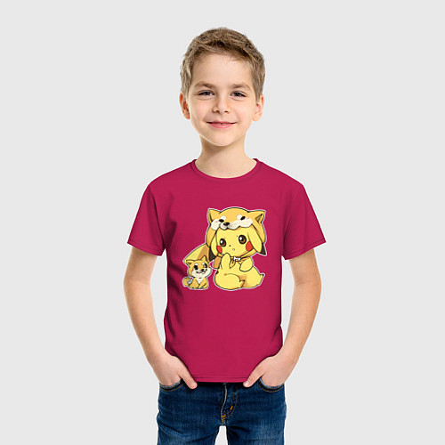 Детская футболка Пикачу с собачкой / Маджента – фото 3