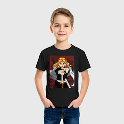 Футболка хлопковая детская Огненный тигр Ренгоку, цвет: черный — фото 2