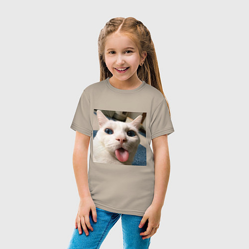 Детская футболка Мем про кота / Миндальный – фото 4