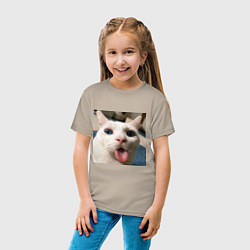 Футболка хлопковая детская Мем про кота, цвет: миндальный — фото 2