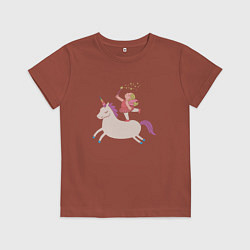 Футболка хлопковая детская Девочка Фея на Единороге, цвет: кирпичный
