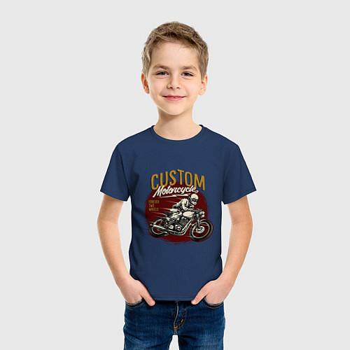 Детская футболка Ретро мотоцикл / Тёмно-синий – фото 3