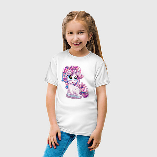 Детская футболка Маленький розовый единорог / Белый – фото 4