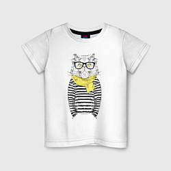 Футболка хлопковая детская Hipster Cat, цвет: белый