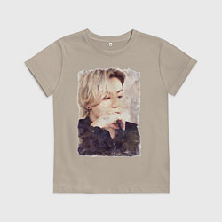 Футболка хлопковая детская Задумчивый Чонгук, цвет: миндальный