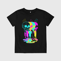 Футболка хлопковая детская 4 ЧЕРЕПА SKULLS NEON, цвет: черный