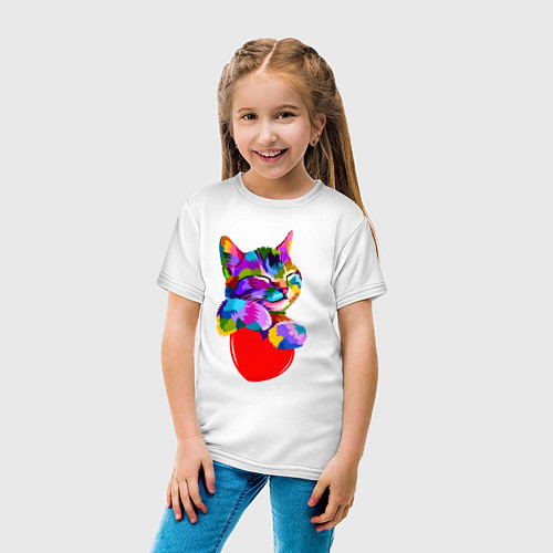 Детская футболка РАДУЖНЫЙ КОТИК RAINBOW KITTY / Белый – фото 4