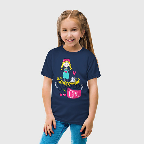 Детская футболка Девушка с собачкой / Тёмно-синий – фото 4