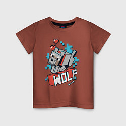 Футболка хлопковая детская Майнкрафт Волк, Minecraft Wolf, цвет: кирпичный