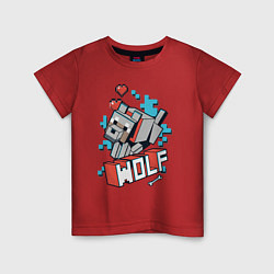 Футболка хлопковая детская Майнкрафт Волк, Minecraft Wolf, цвет: красный