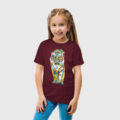 Детская футболка Тигр-грация / Меланж-бордовый – фото 4
