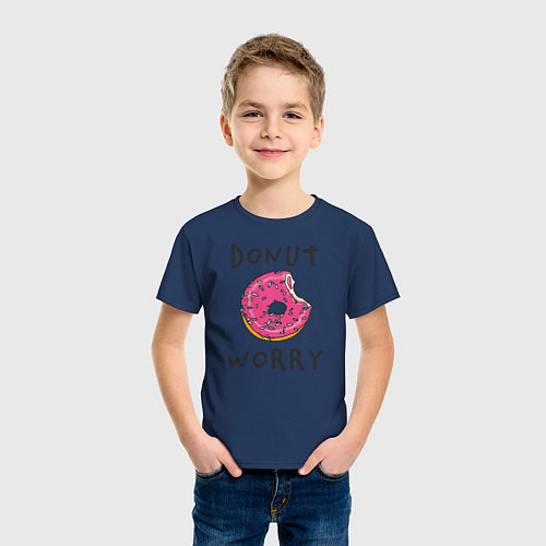 Детская футболка Не беспокойся Donut worry / Тёмно-синий – фото 3