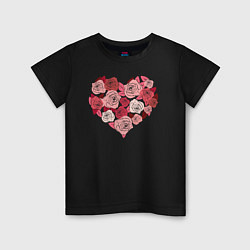 Футболка хлопковая детская Сердце в розах, цвет: черный