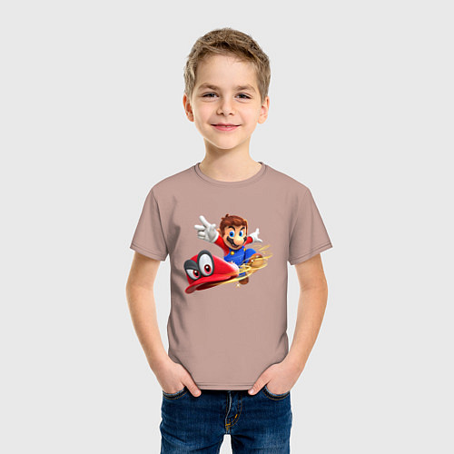 Детская футболка Марио бросает бейсболку / Пыльно-розовый – фото 3