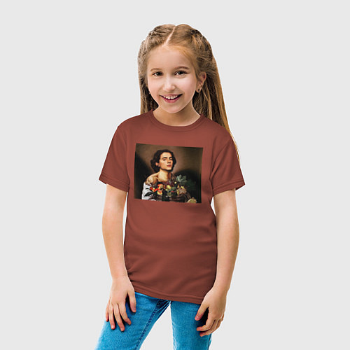 Детская футболка Тимоти Шаламе картина корзина с фруктами Timothee / Кирпичный – фото 4
