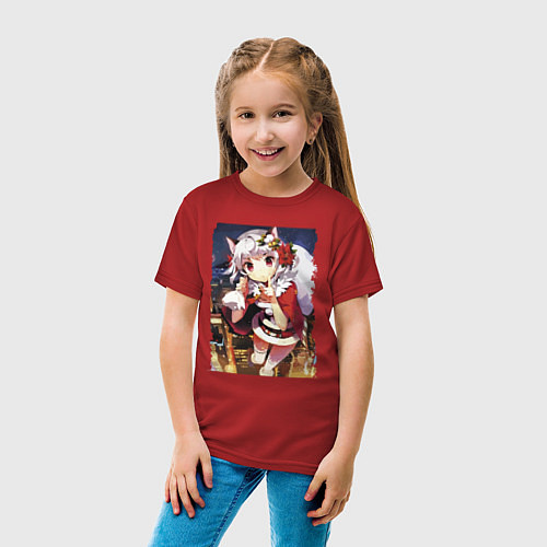 Детская футболка Снегурочка парит над городом / Красный – фото 4