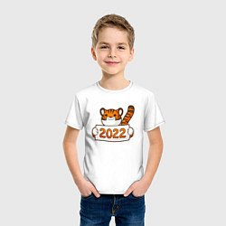 Футболка хлопковая детская 2022 - Год Тигра, цвет: белый — фото 2
