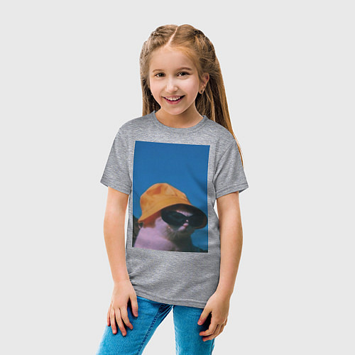 Детская футболка Котик в шляпе и очках / Меланж – фото 4