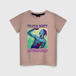 Футболка хлопковая детская ASTROWORLD TRAVIS SCOTT Z, цвет: пыльно-розовый