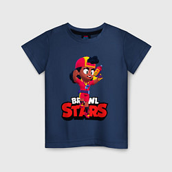 Футболка хлопковая детская Meg Brawl Stars Мэг, цвет: тёмно-синий